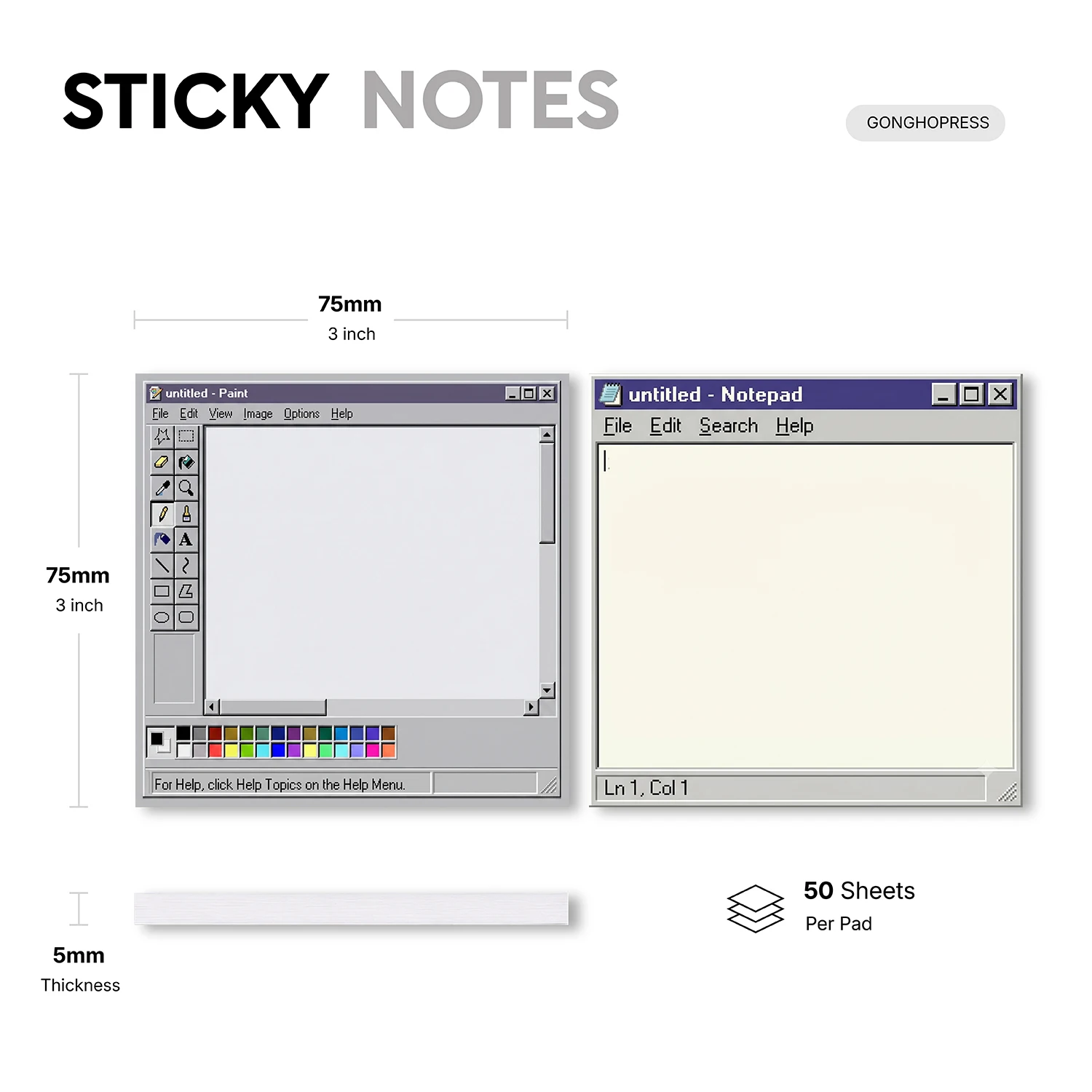 2 Pcs 100 Sheets Total Retro Computer Sticky Notes, 75x75mm 3x3 Inch, Vintage Notepad Paint Window Memo Pads, Self-Adhesive