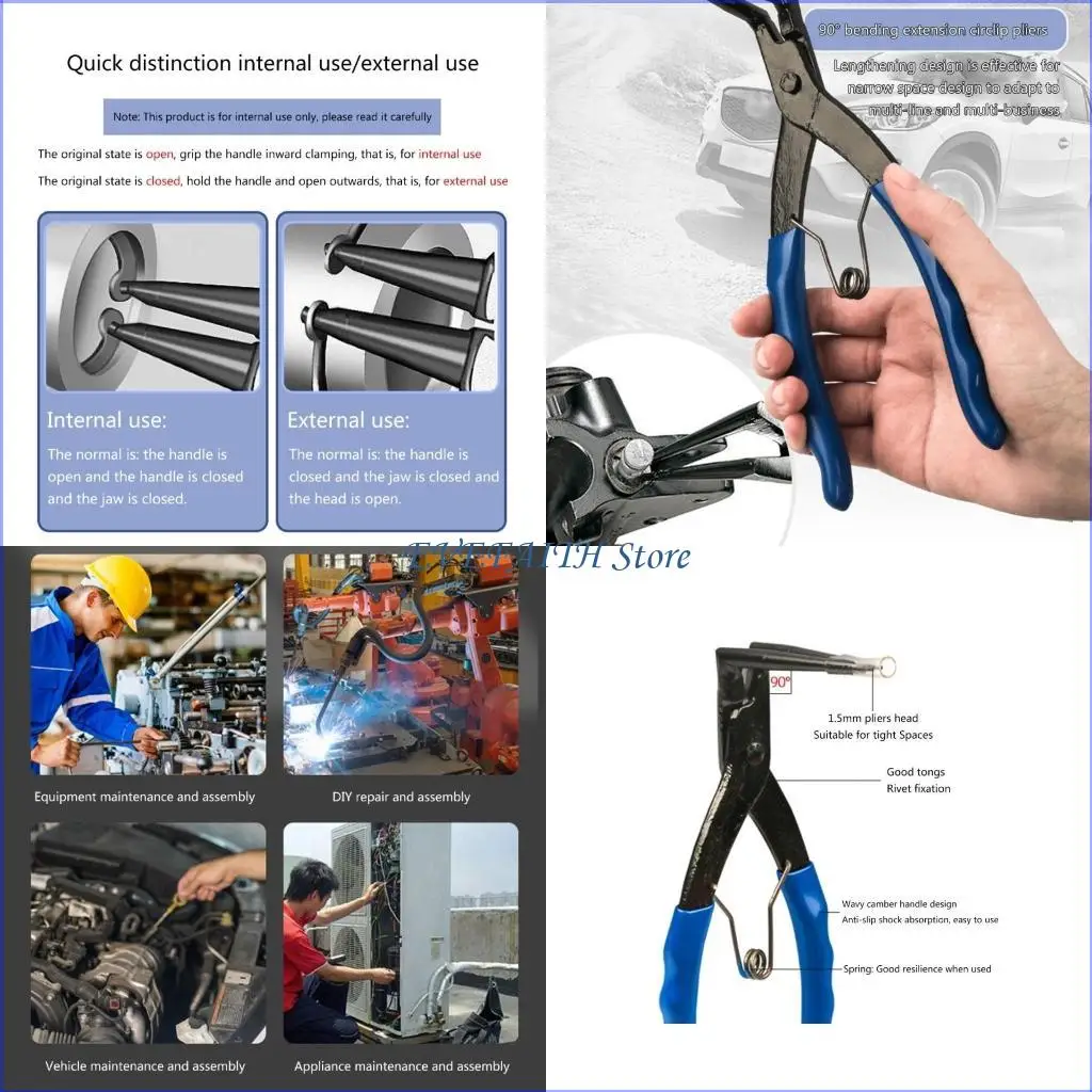 124B Heavy Duty Internal 90 Degree Bent Nose Retaining Ring Circlip Pliers for Car