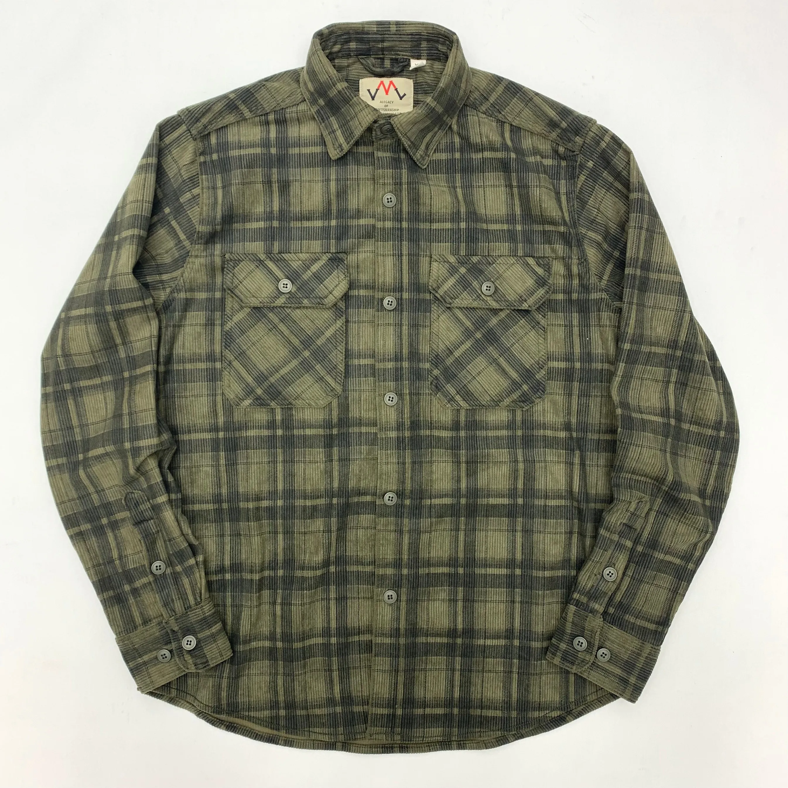 

2025 Autumn New American Heavyweight Retro Corduroy Plaid Lapel Long-Sleeve Shirt Men's Fashion Double Pockets Casual Blouses