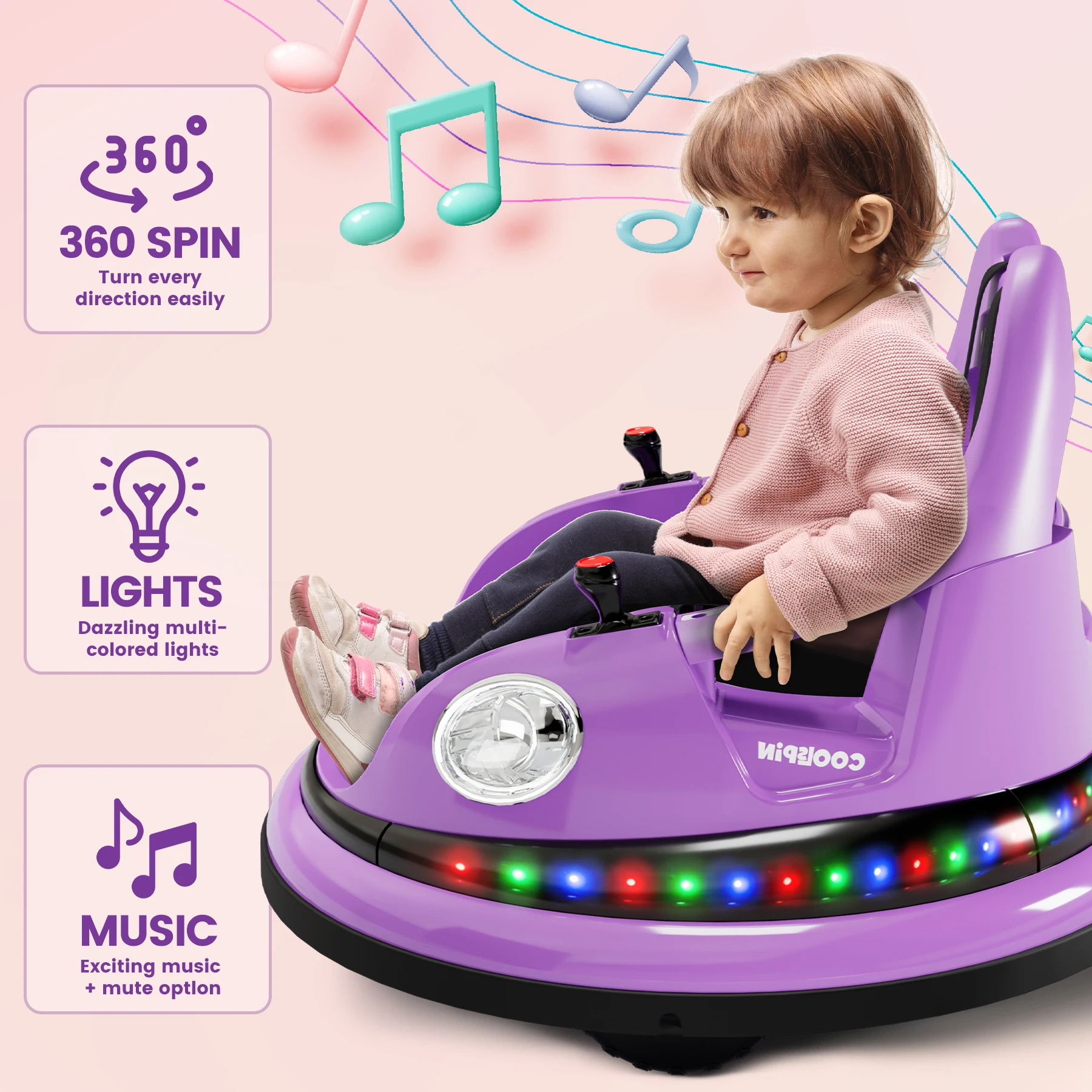 new 12V 360-Spin Bumper Car with Parent Remote for Kids Boys Girls Birthday Party Gift Electric Ride-on Car with Music & Lights