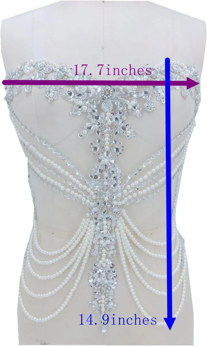 handmade sew on silver rhinestones applique on mesh peal  crystals trim patches 45*38cm for wedding  dress  accessories