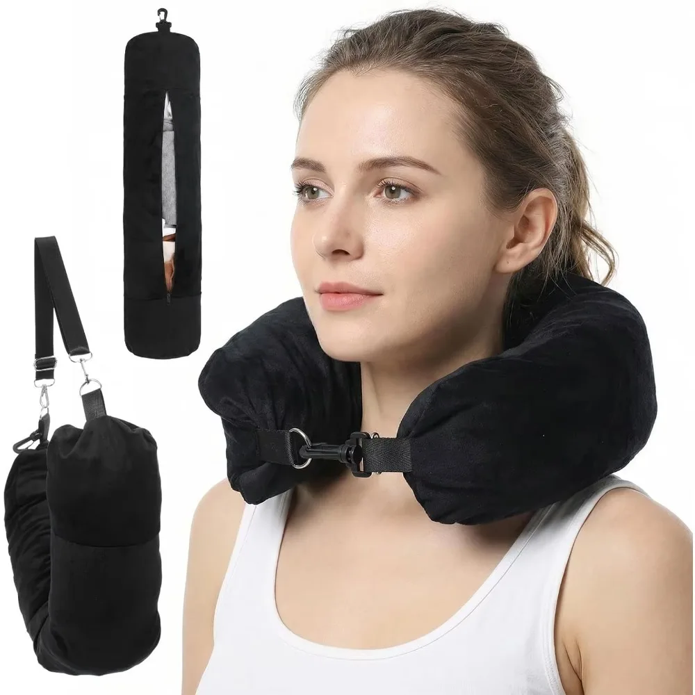 2026 Fillable travel neck pillow, can hold clothes, pillowcase storage, Lycra fabric, portable travel bag pillow