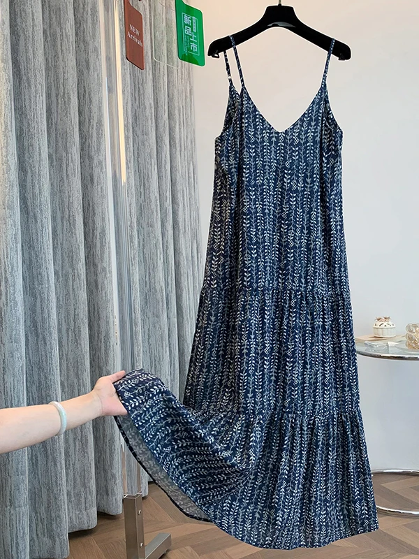 Summer Unique Beautiful Floral Print Long Dr Women's Strapl Dr A-Line Silky Smooth Comfortable to Wear Casual Sle