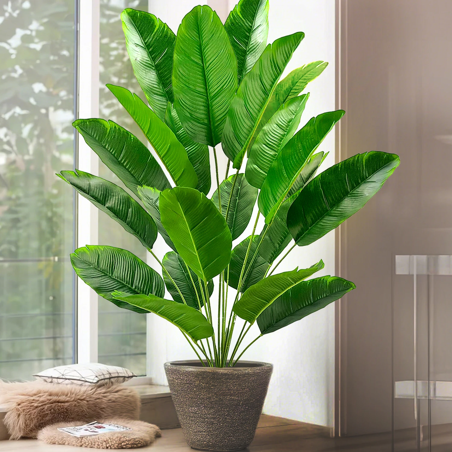 65–125 cm/47,2 Zoll große tropische Palme, gefälschte Bananenpflanzenblätter, fühlt sich echt an, Strelitzia Reginae-Kunststoffpflanze für den Hausgarten – Detail 12