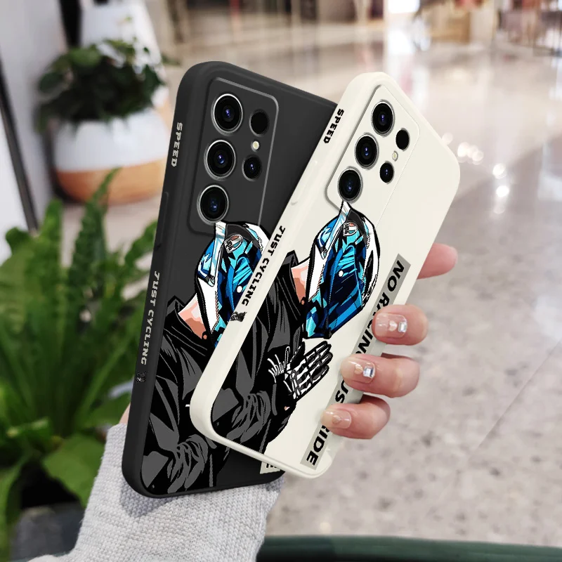 Motorcycle Boy Phone Case For Samsung Galaxy S25 S24 S23 S22 S21 S20 S10 S10E Ultra Plus FE Note 20 Ultra 10 Plus Cover
