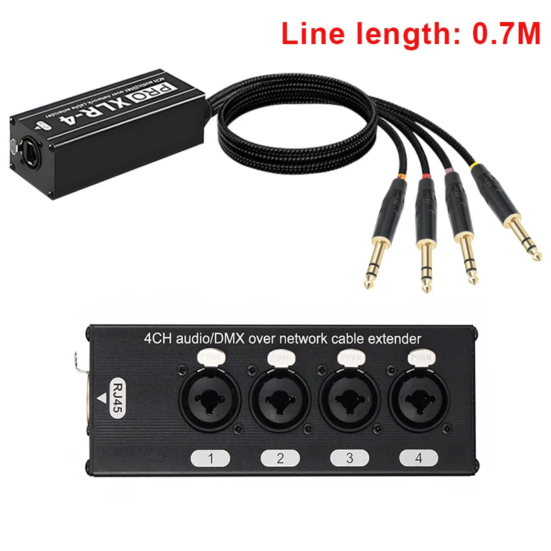1 paar 4-kanaals 3-pins XLR of 6,3 mm audio en DMX over netwerkkabelverlenger, DMX512 netwerksignaalverlenger mannelijk + vrouwelijk