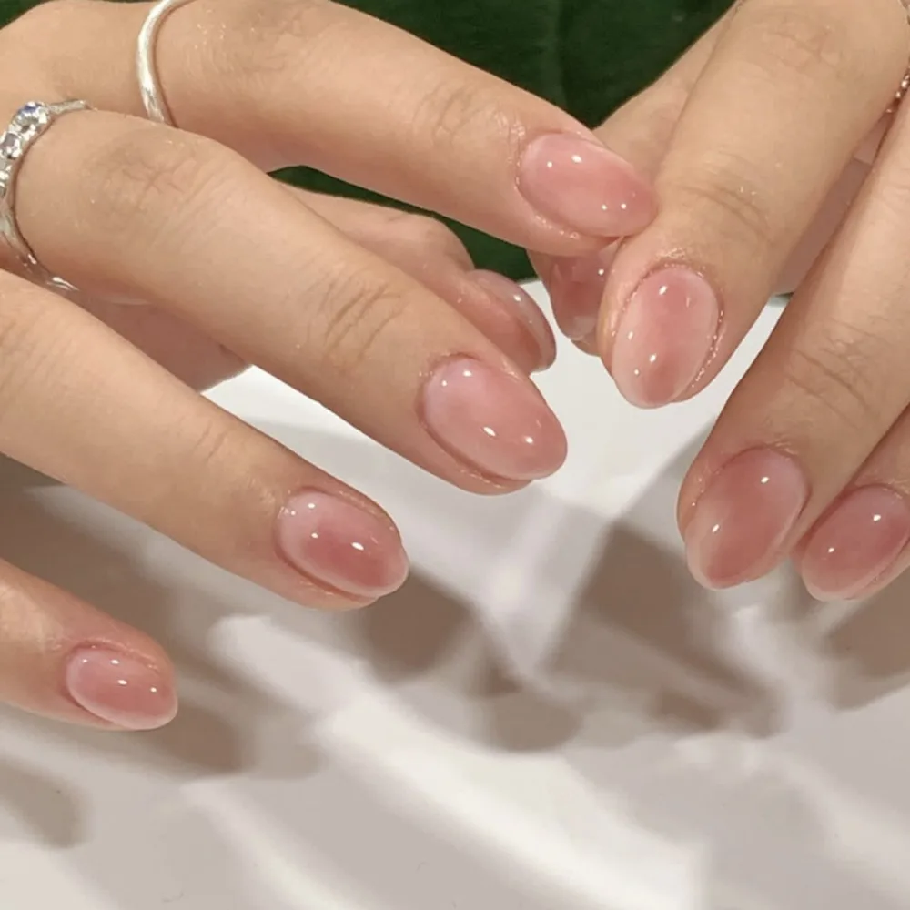 24pcs Ombre Press on Nails Short Oval Blush Nude Pink Fake Nails Reusable Gradient Full Cover Stick on Nail for Women Manicure