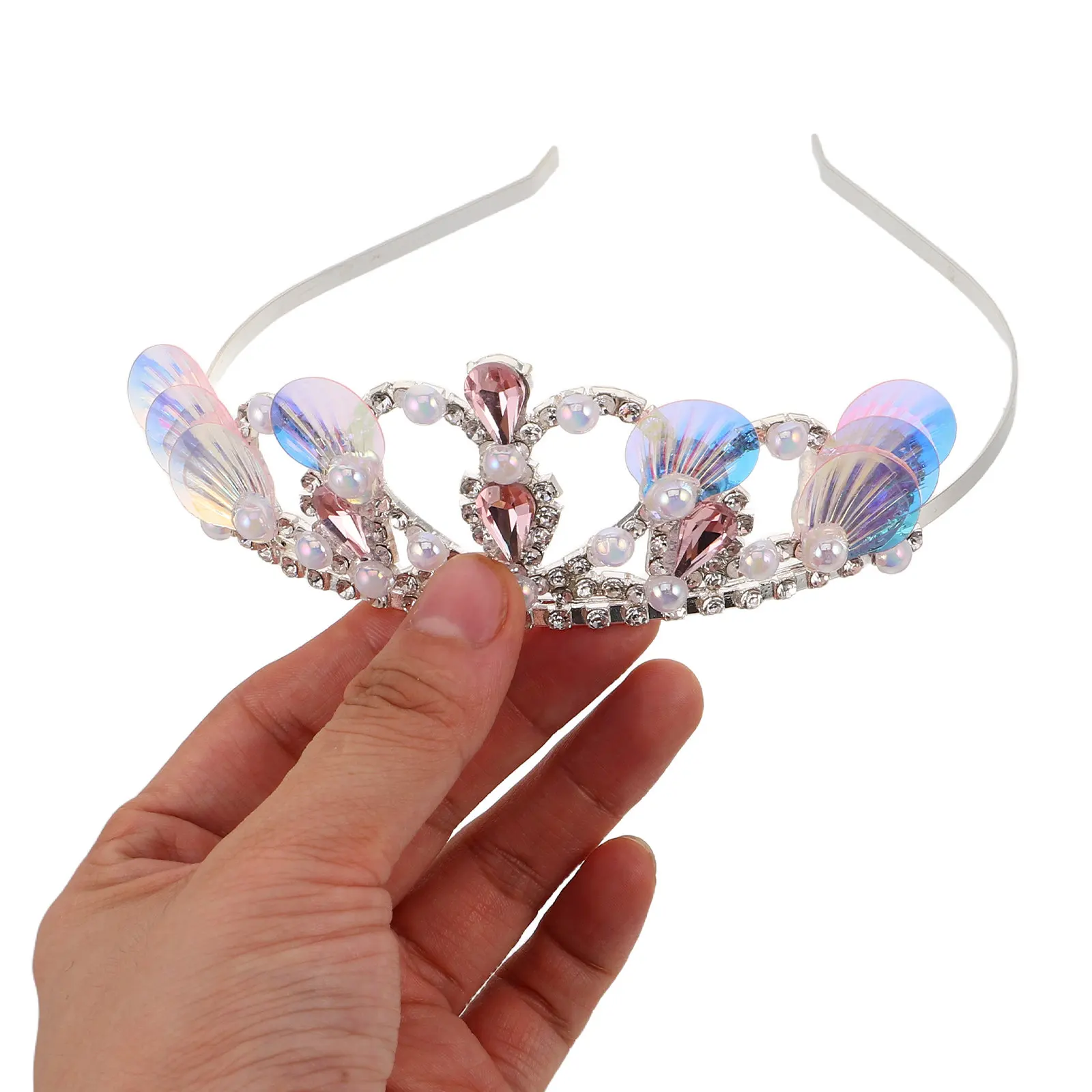 

Childrens 3D Mermaid Tiara Headband with Fake Pearls Rhinestones Ocean Theme Princess Crown for Birthday Party Halloween