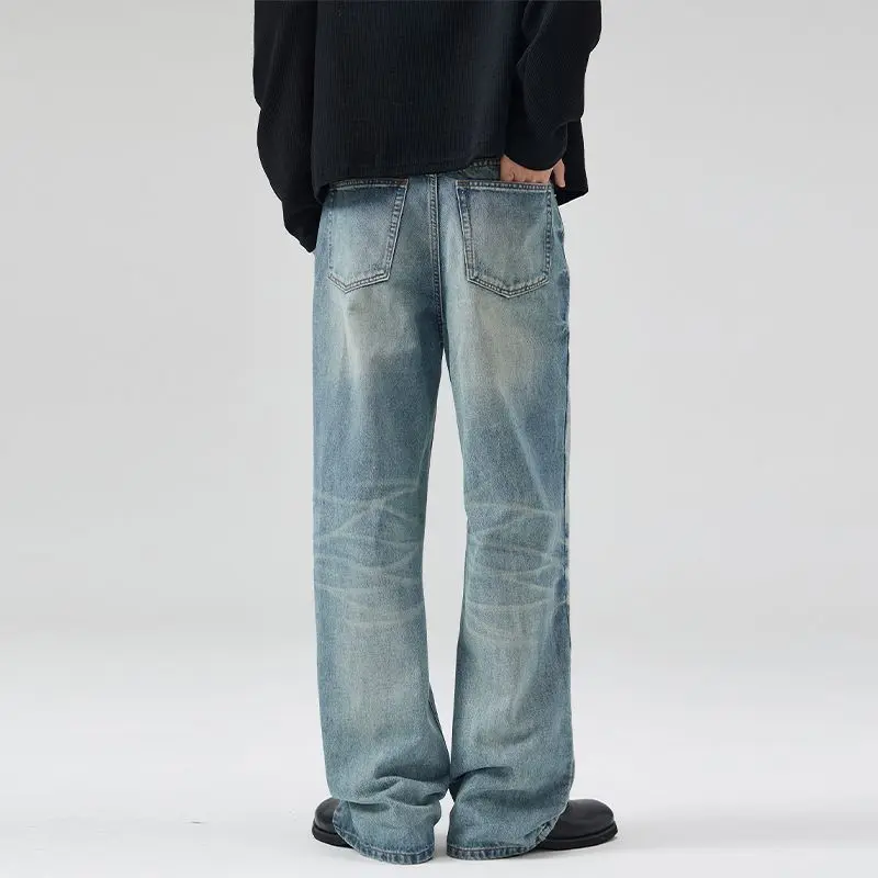 KSTUN 2025 New American Vintage Men's Flare Jeans Loose Boot Cut Straight Jeans Men Denim Flare Pants Streetwear Male Trousers
