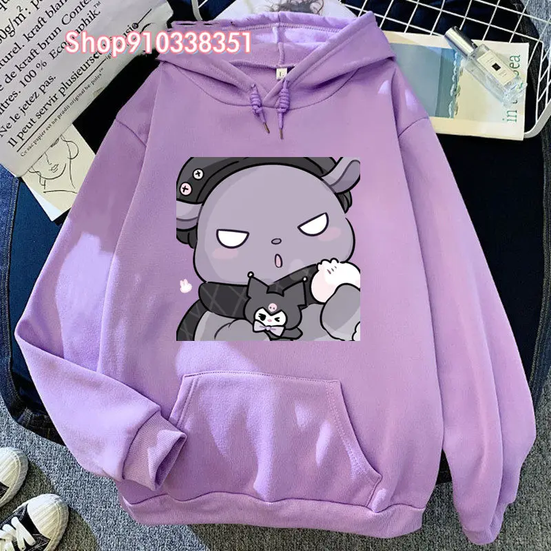 Purple Kuromi Kawaii Printed Hoodies Casual Women Sweatshirts Comfortable Fleece Pullover Crewneck Loose Female Tops Clothes