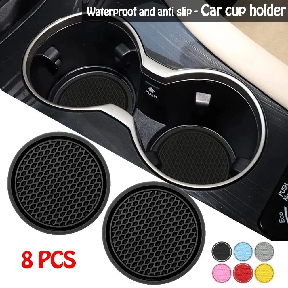 8Pcs Black Car Auto Cup Holder Anti Slip Insert Coasters Pads Interior Accessories Universal Fits Perfectly For Most Cups