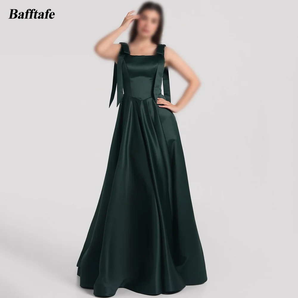 

Bafftafe Dark Green Satin Women Evening Dresses Customized Lace Up Back Prom Party Gowns Wedding Engagement Bridesmaid Dress