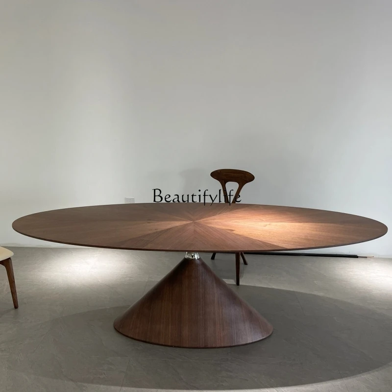 

Dining table oval balance all solid wood special-shaped villa high-end designer Italian minimalist tea