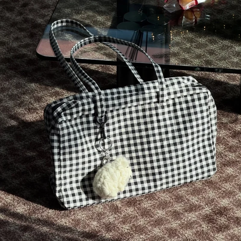 

Европейско-американская нейлоновая сумка-тоут в клетку, большая вместительная легкая сумка через плечо, модная универсальная простая сумка, дорожная сумка для хранения