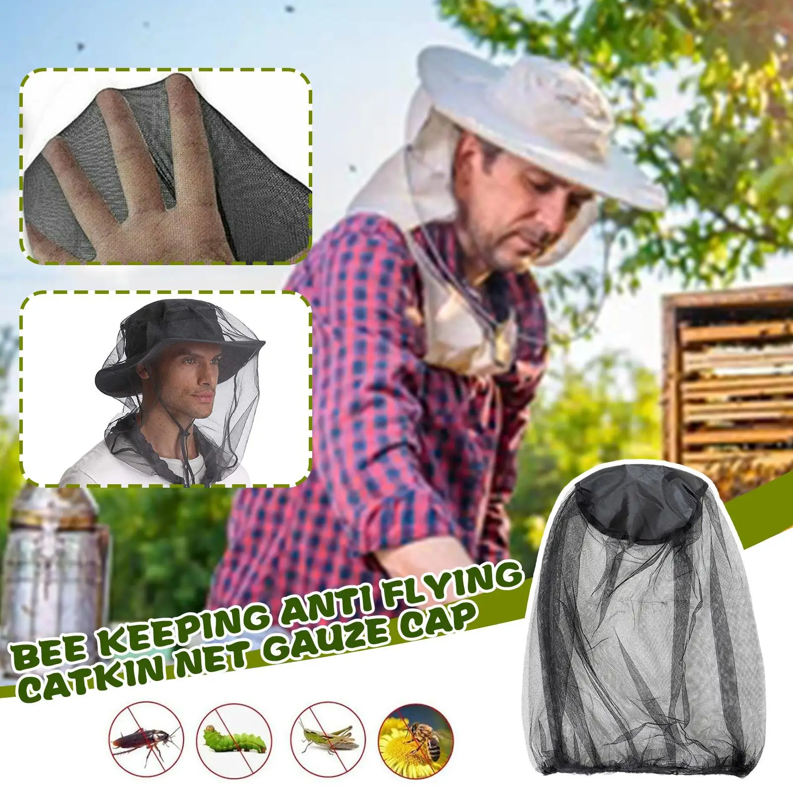 Protector de cabeza de cara de red antimosquitos, sombrero plegable, cubierta de cabeza de insectos al aire libre, suministros de pesca, gorras antimosquitos, Verano