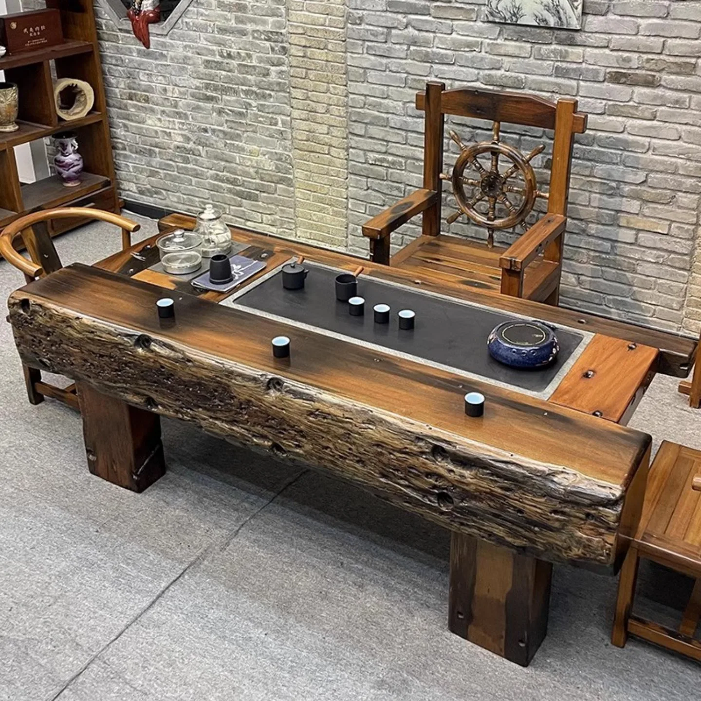 

Tea table and chair combination solid wood coffee table kung fu home office outdoor tea table