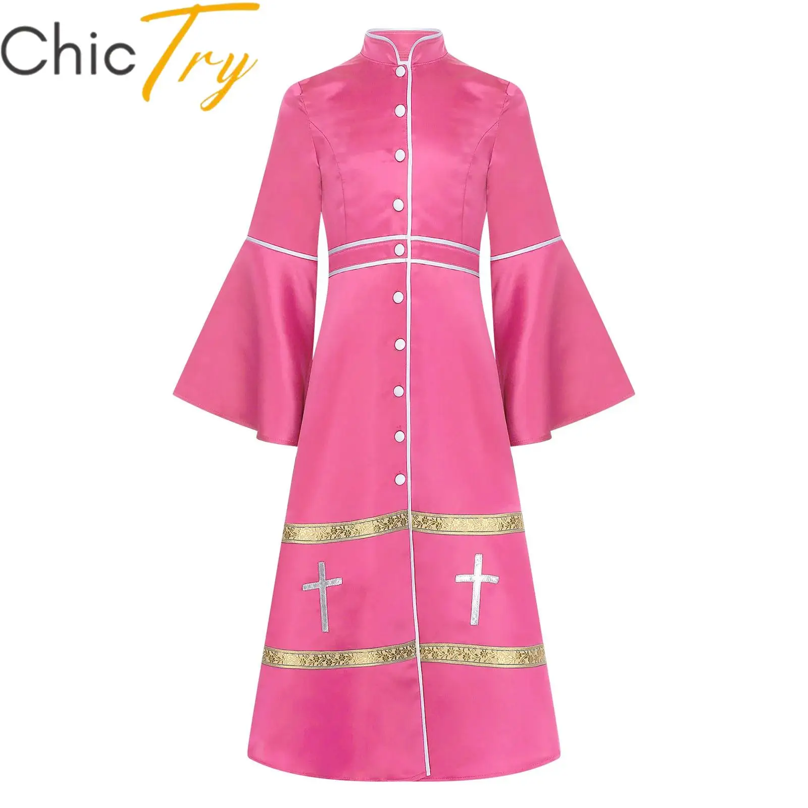 

Kids Girls Boys Priest Robe Flared Sleeve Church Cross Vintage Cassock Pulpit Vestments Dancewear for Halloween Pastor Cosplay