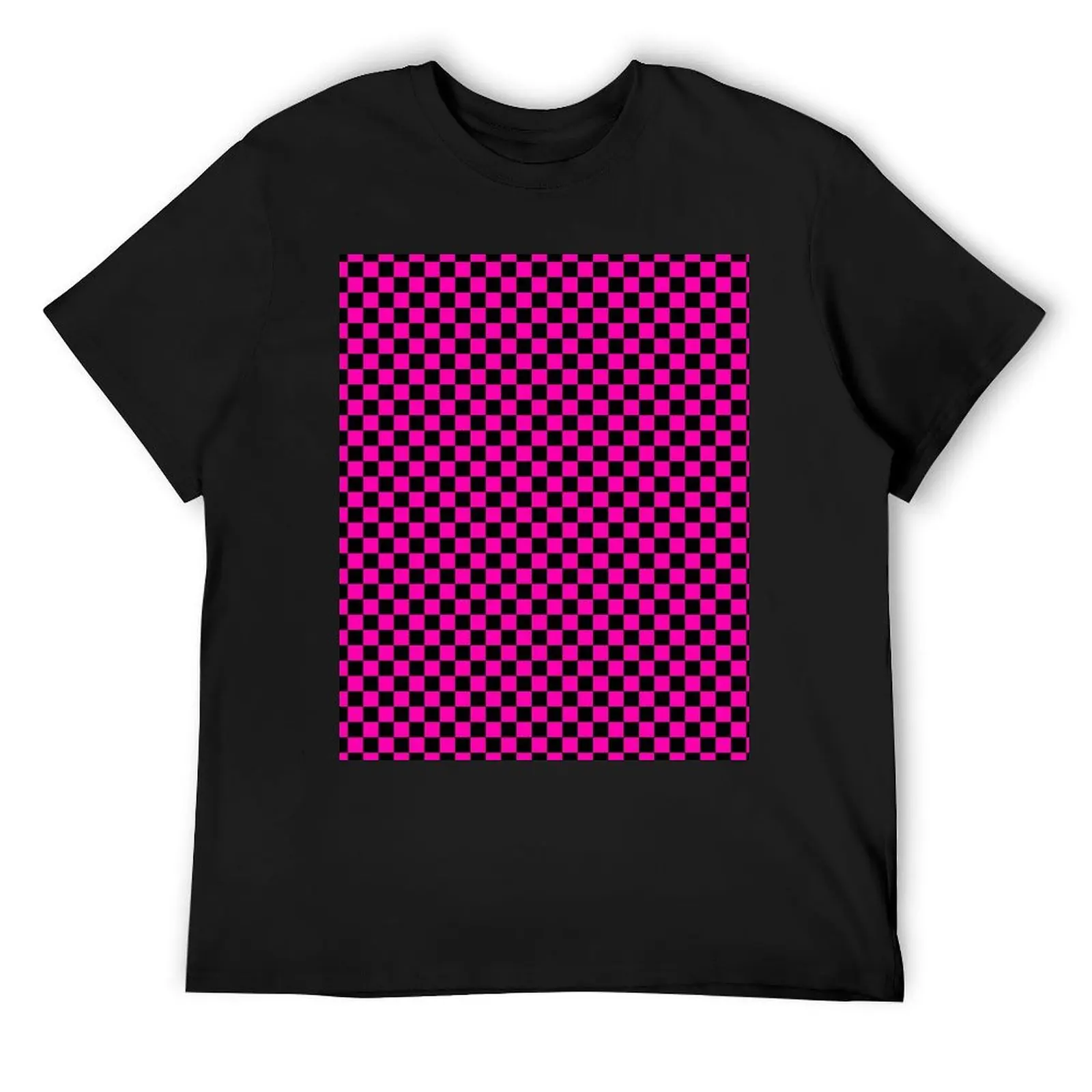 

Bright Hot Neon Pink and Black Racing Car Check T-Shirt heavyweights graphics clothes for men