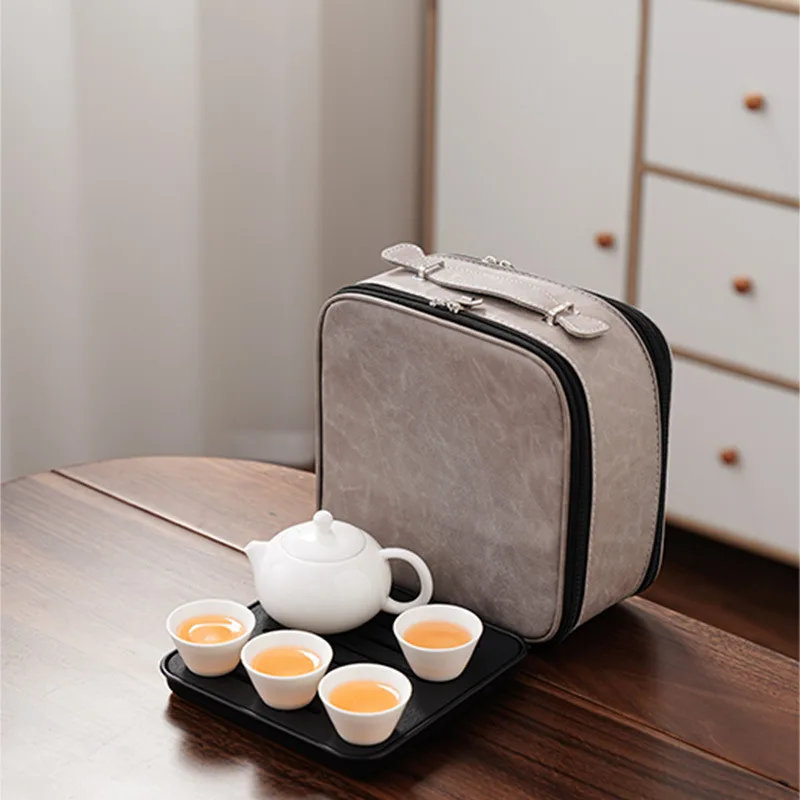 

White Porcelain Travel Kung Fu Tea Set Portable Home Outdoor Camping Tea Ceramic Teapot Teacups Complete Tea Set