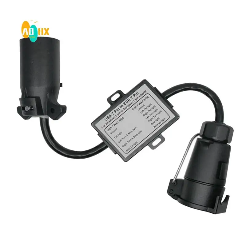 

ABHX-Trailer Light Connector USA To EU 7-Way Socket Plug Adapter Vehicle Linker Trailer Connector Towbar Towing Plug Adapter