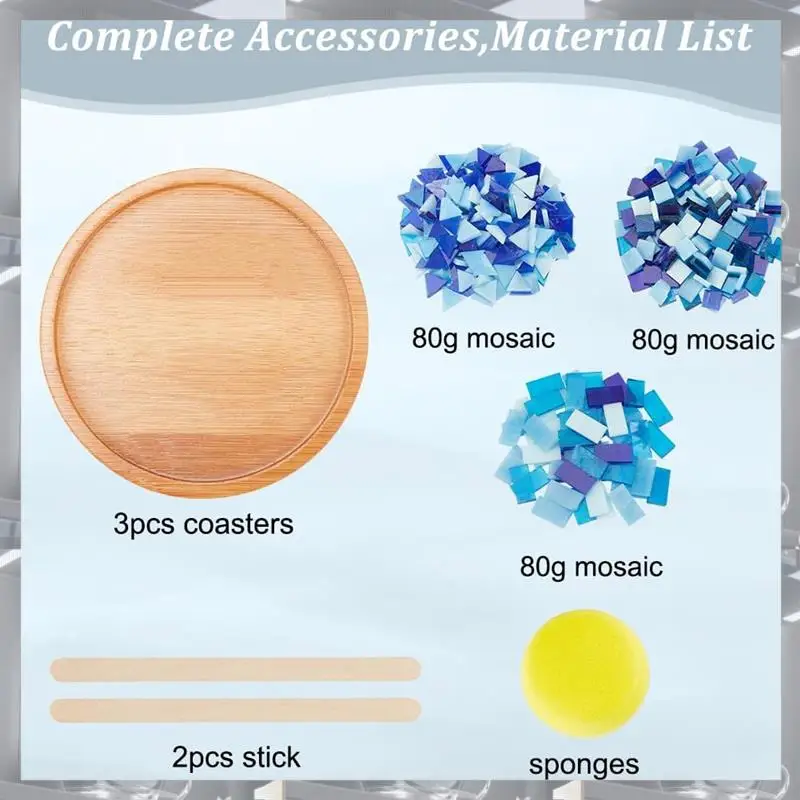 Hot Selling-1 Set DIY Mosaic Craft Kit For Adults Beginner,Blue Glass Mosaic Tiles Pieces With Blank Base Tray For Handmade Art