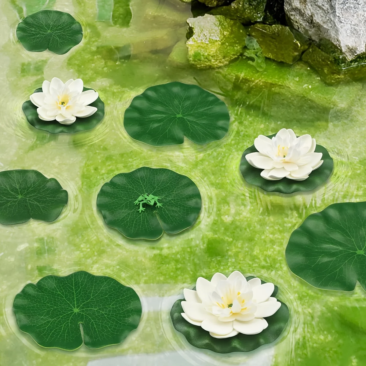 9pcs Artificial Lotus Flowers with Lily Pads, Floating Foam Plastic Lotus Plant Set - Ponds, Gardens, Pool Wedding Decorations