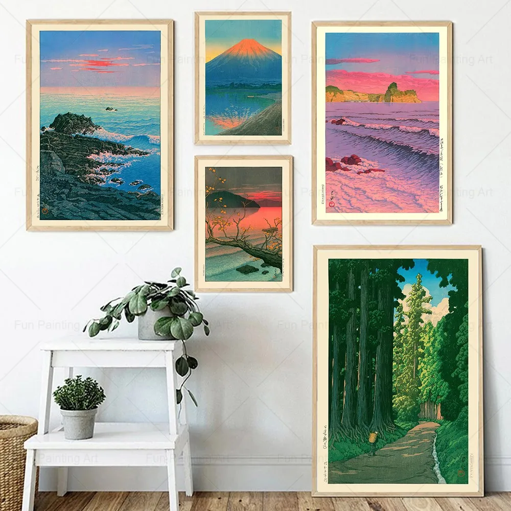 Vintage Japanese Forest Poster Woodcut art Road to Nikko by Kawase Hasui Botanical Wall Art Canvas Painting Japan Home Decor