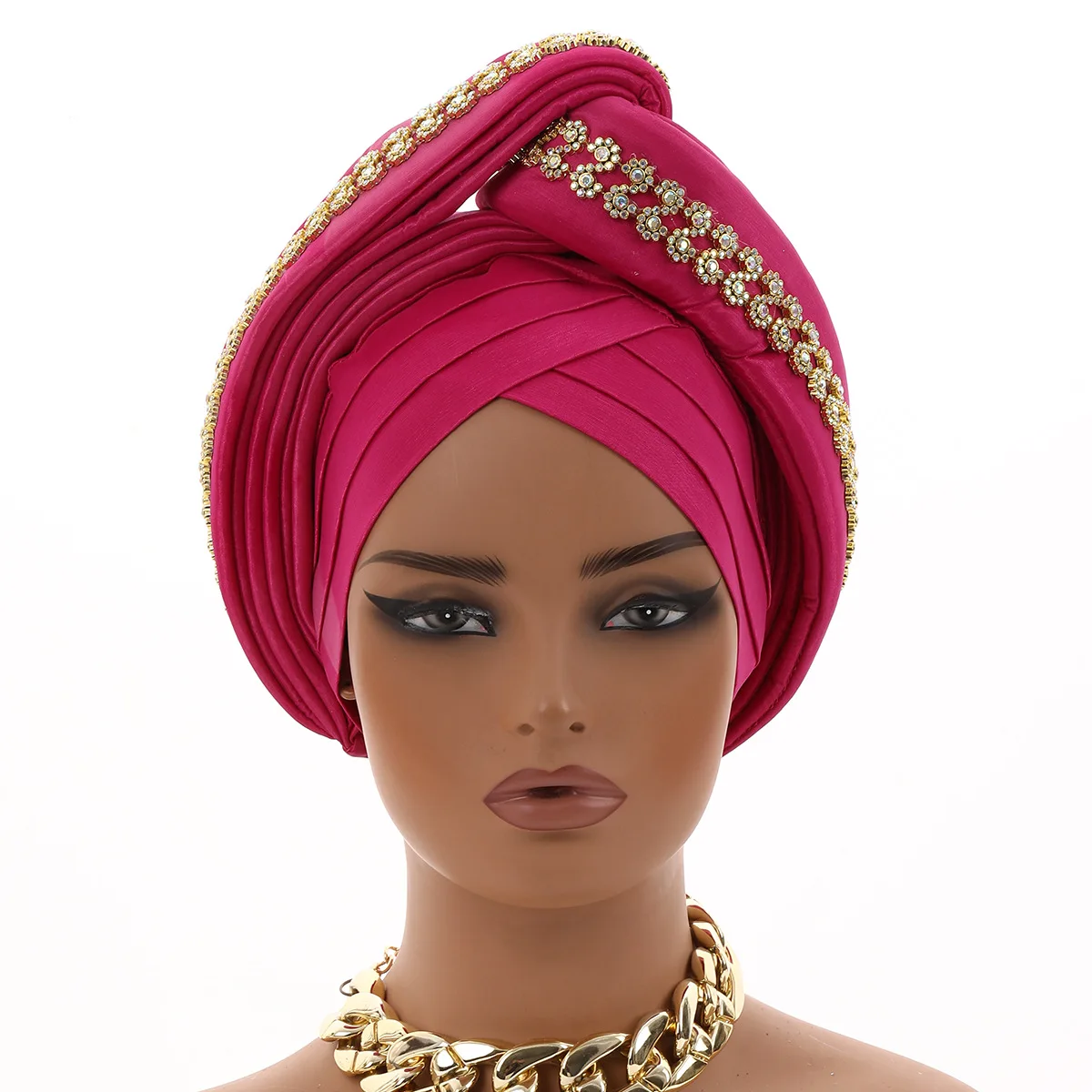New Style Fashionable Diamond Cross Pleated Adjustable Straps for Headband Hat African Headscarf Auto Gele Muslim Hijab Bonnet
