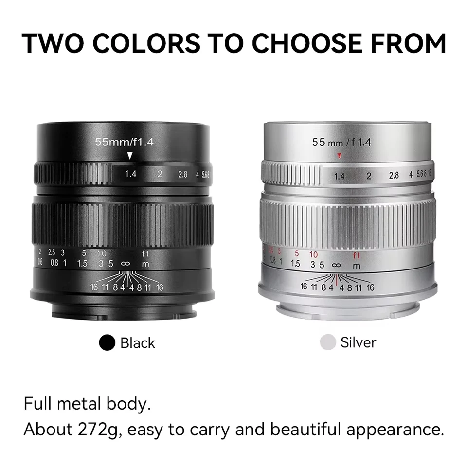 7artisans APS-C 55mm F1.4 Large Aperture Manual Focus Mirrorless Camera Lens for Portrait Photography with Sony E Fujifilm XF