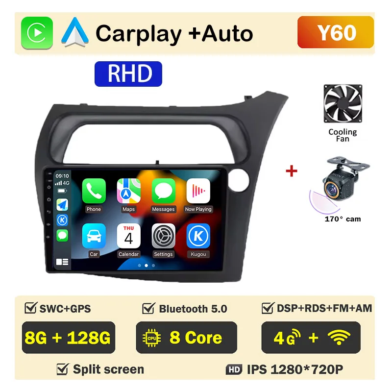Autoradio scherm voor Honda Civic Hatchback 2006-2011 Carplay Android Auto Player Multimedia 4G WIFI GPS Navigatie 2Din Stereo