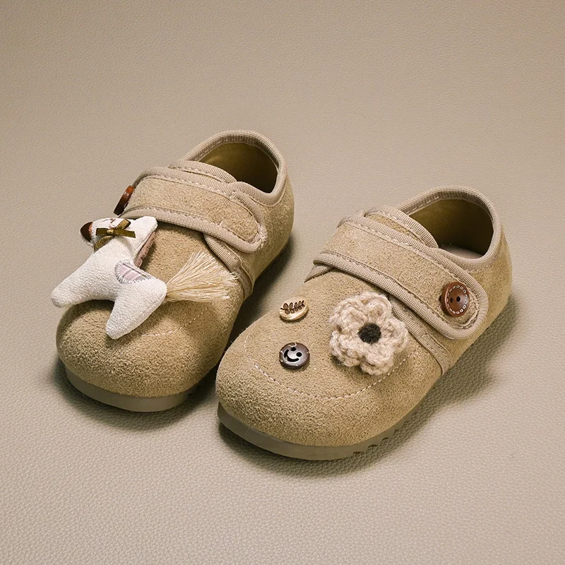 

Autumn Girl's Flat Shoes Round Toe Hook-loop Shallow Chic Kid's Shoe Solid Colors Anti-slip Daily Casual Children Shoe 7-12Y