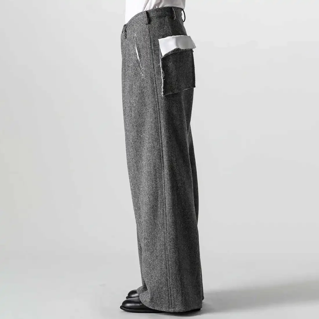 تصميم حافة بيضاء مكشوفة بجيب YOJI OOAK، سروال كاجوال عالي الخصر وسيم ونحيف مستقيم الساق للرجال #3