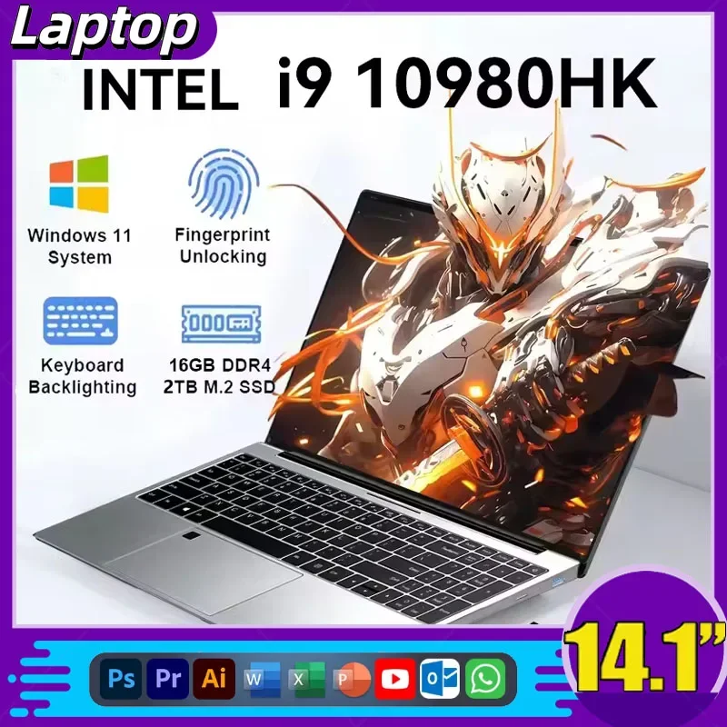 2026 New 14.1" Gaming Office Notebook Intel Core I9 10980HK 32GB RAM 1TB/2TB M.2 SSD 4K UHD Backlit Keyboard Business Computer