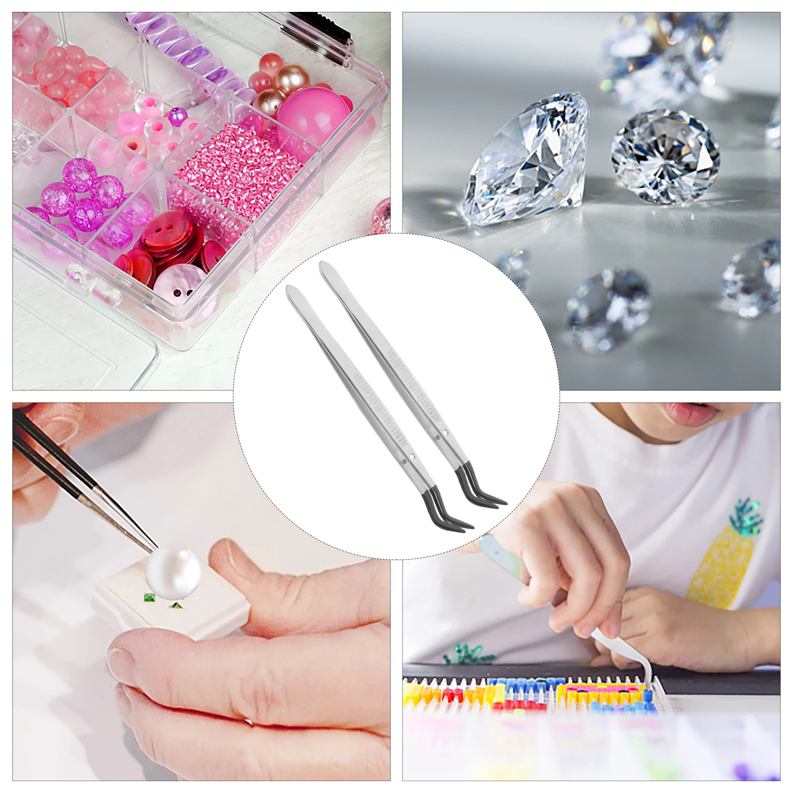 

2Pcs Rubber Tipped Bent Tweezers Precision Craft Tool for Jewelry Making Coin Stamp Collecting Stainless Steel