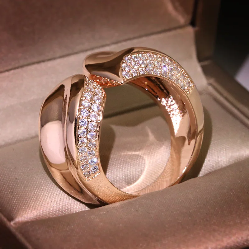 NEW S925 Silver Female Geometric Finger Ring Unique Style Cross Curved Rose Gold Engagement Vintage Wedding Jewelry For Women