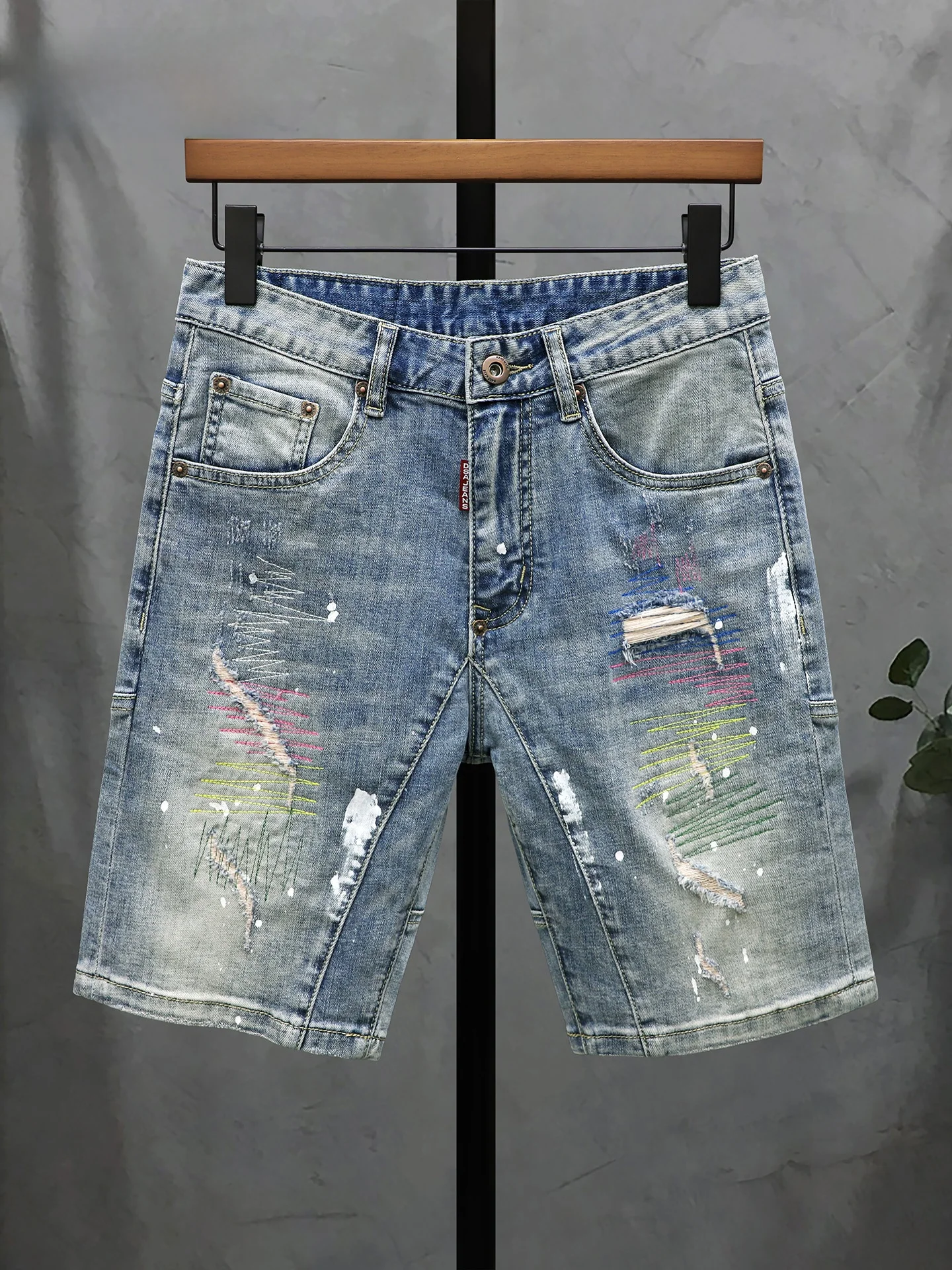 العصرية الرجال خمسة كيت الدنيم orts الصيف يمكن ارتداؤها تنفس خفيفة الوزن القطن الأزرق البوليستر مزيج مطاطا Waisand #2