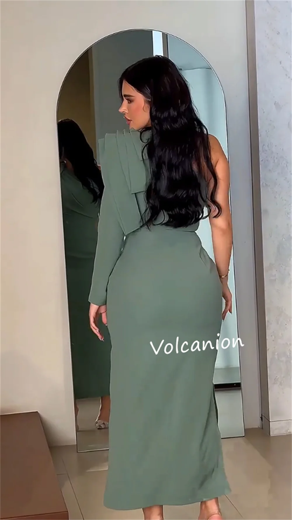 Customized Jersey Pleat Straight One-shoulder Midi Dresses Bespoke Occasion Party Simple Formal Modern Style