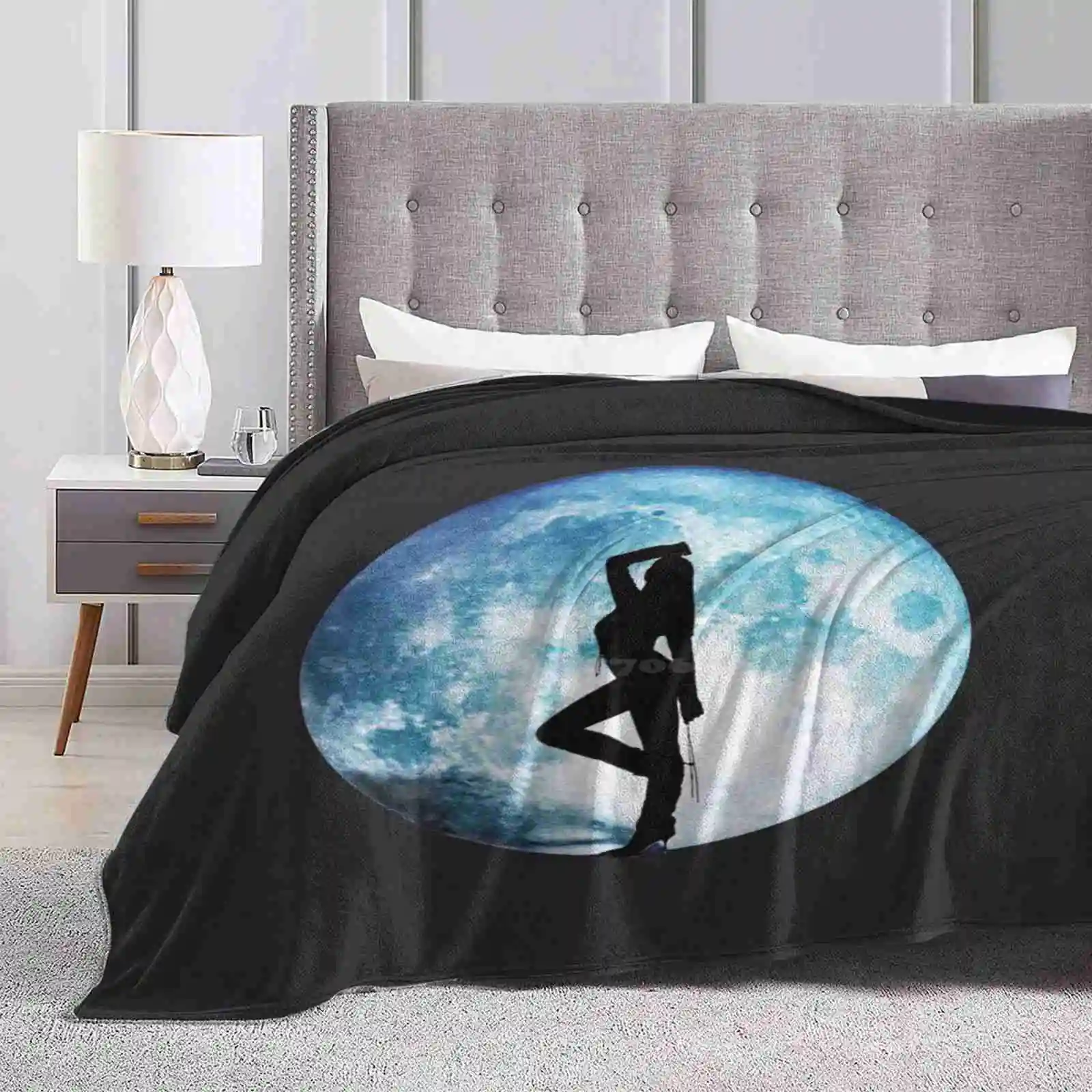 , Dua! Creative Design Light Thin Soft Flannel Blanket Moon Blue