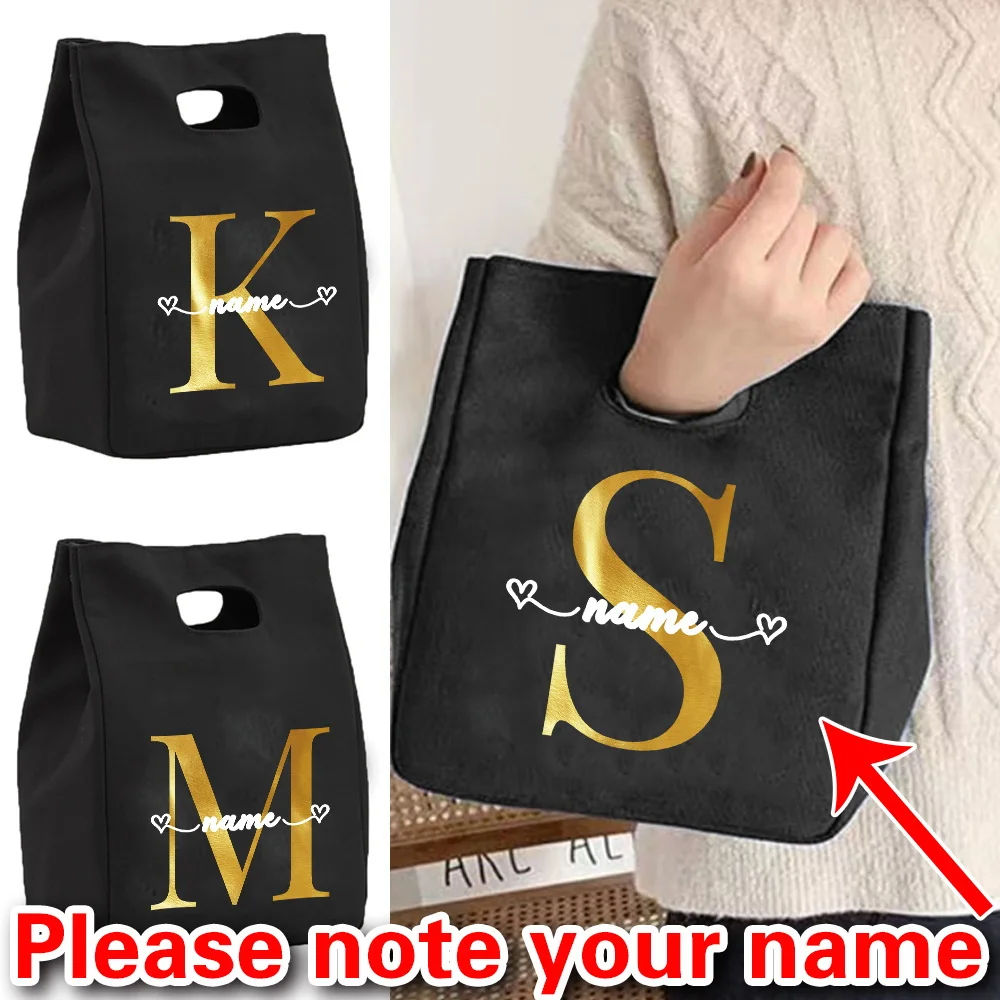 Personalized Customized Letter Pattern Lunch Bag Bento Box Picnic Portable Food Insulation and Refrigeration Bag Storage