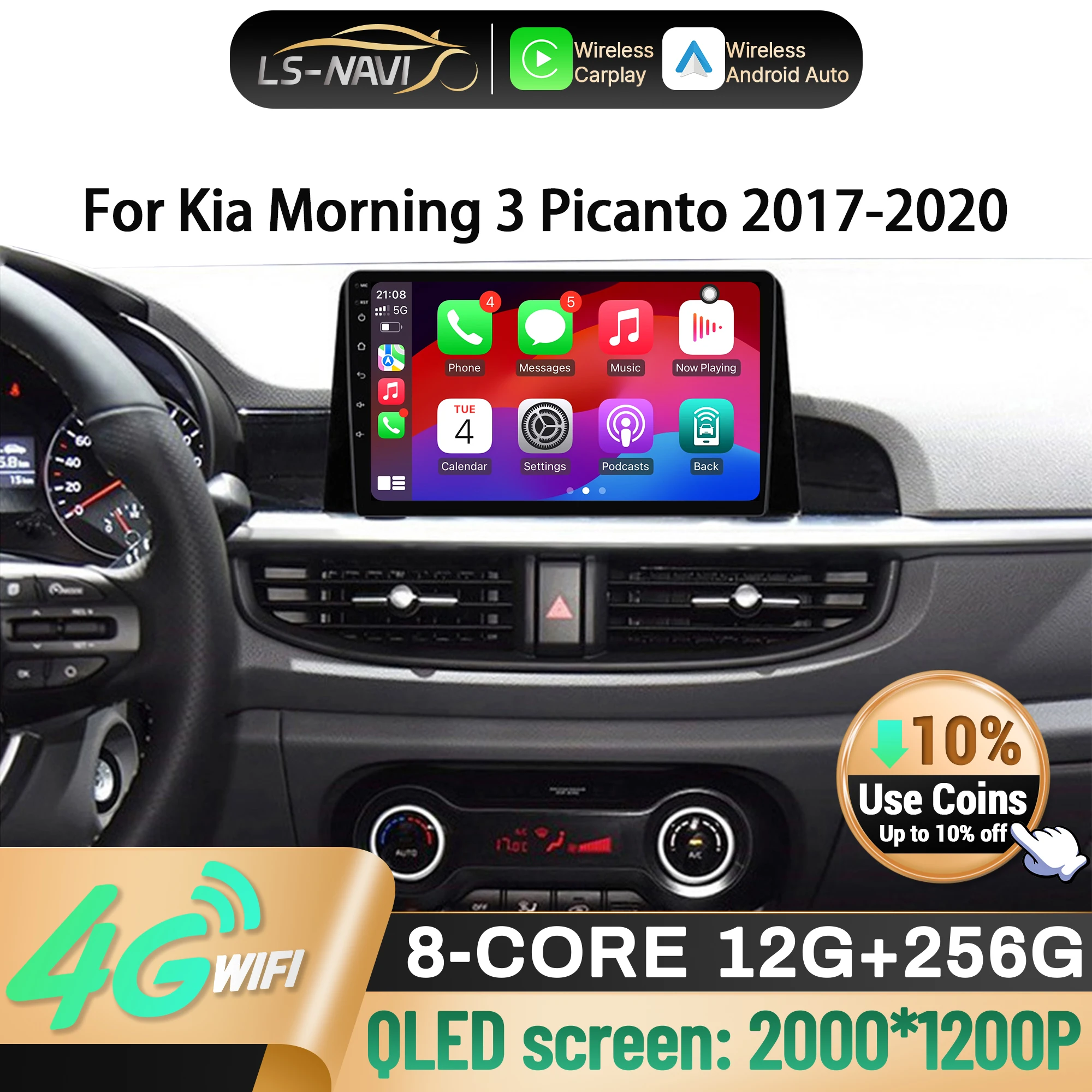 

Автомобильное радио Android 14 для Kia Morning 3 Picanto 2017-2020 4G GPS Беспроводной Bluetooth Carplay Мультимедийное головное устройство с сенсорным экраном