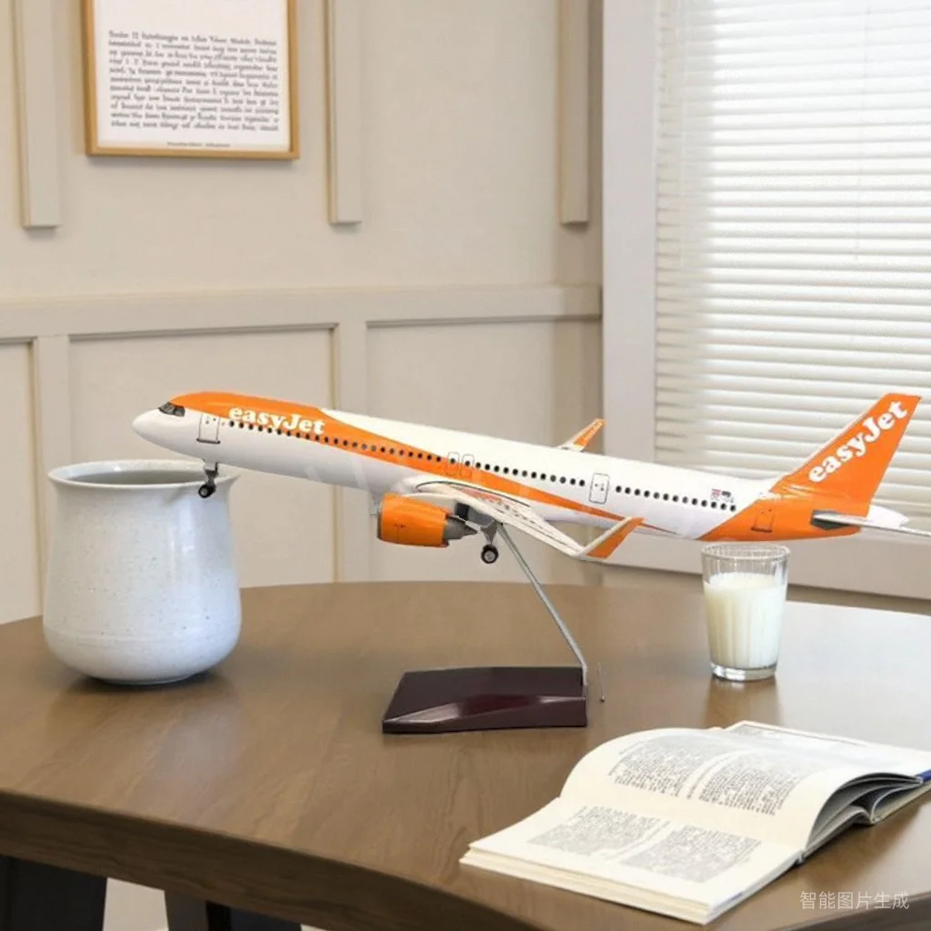Nuevo avión A321 EasyJet aerolínea a321 modelo de resina 47cm modelo Airbus con ruedas y luces basadas decoración de regalos de exhibición para el hogar