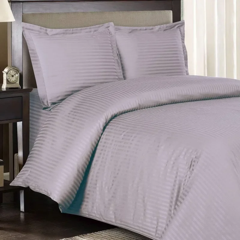 Bedding Cotton Stripe Duvet Cover Set Lilac with Down Comforter Duvet Insert 4 Piece Full Size 600 Thread Count Cooling