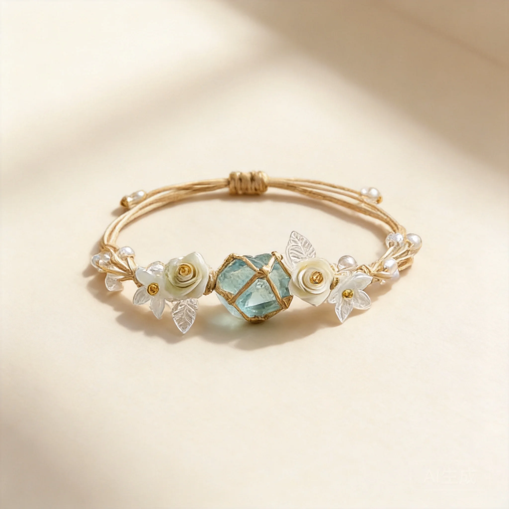 Chinese Style Lucky Blessing Rose Flower Braided Bracelet Multi Color Sparkly Stone Charm Adjustable Cord Fortune Gift For Women