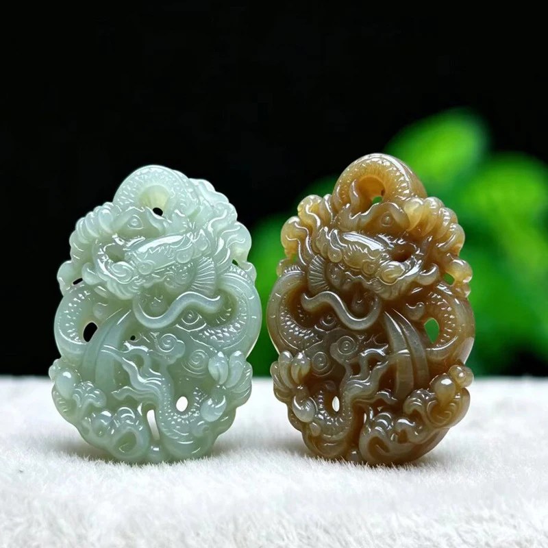

Double-sided Hetian pendant with zodiac design, hollow-carved jade amulet necklace