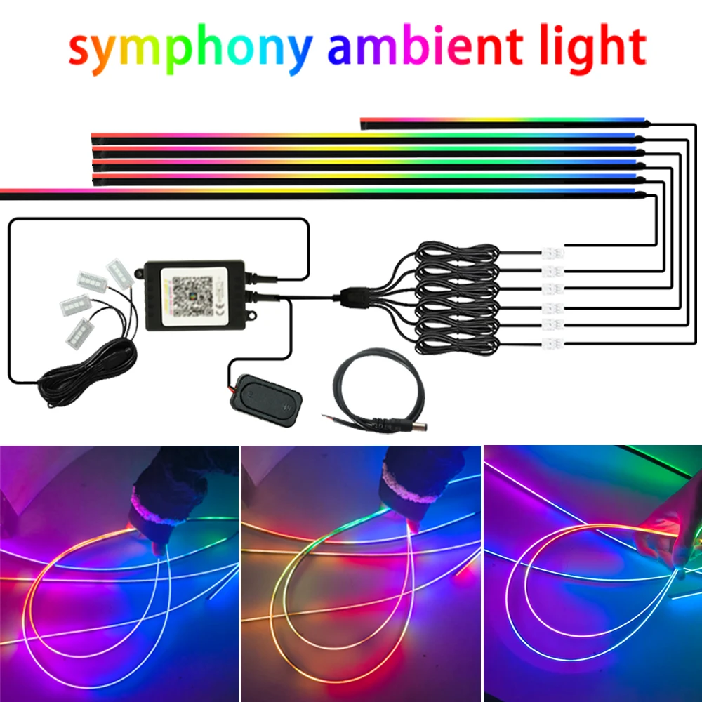 Lumière ambiante de voiture universelle LED voiture Led symphonie RGB lampe d'ambiance APP pour rétro-éclairage LED lumière de décoration en Fiber optique acrylique