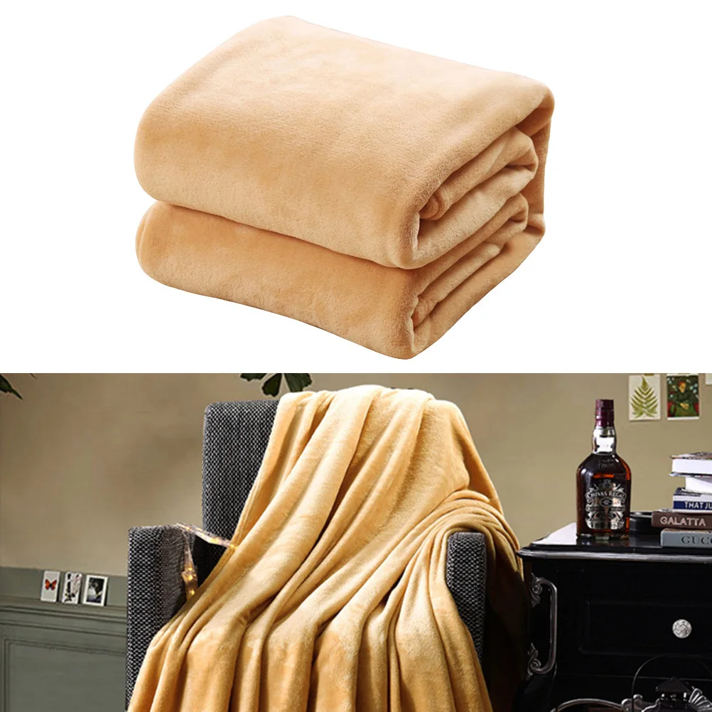 Flannel Fleece Blanket Solid Color Bed Blanket Sheet 120x200cm Camel Lightweight Warm Winter Camping Couch Bedding
