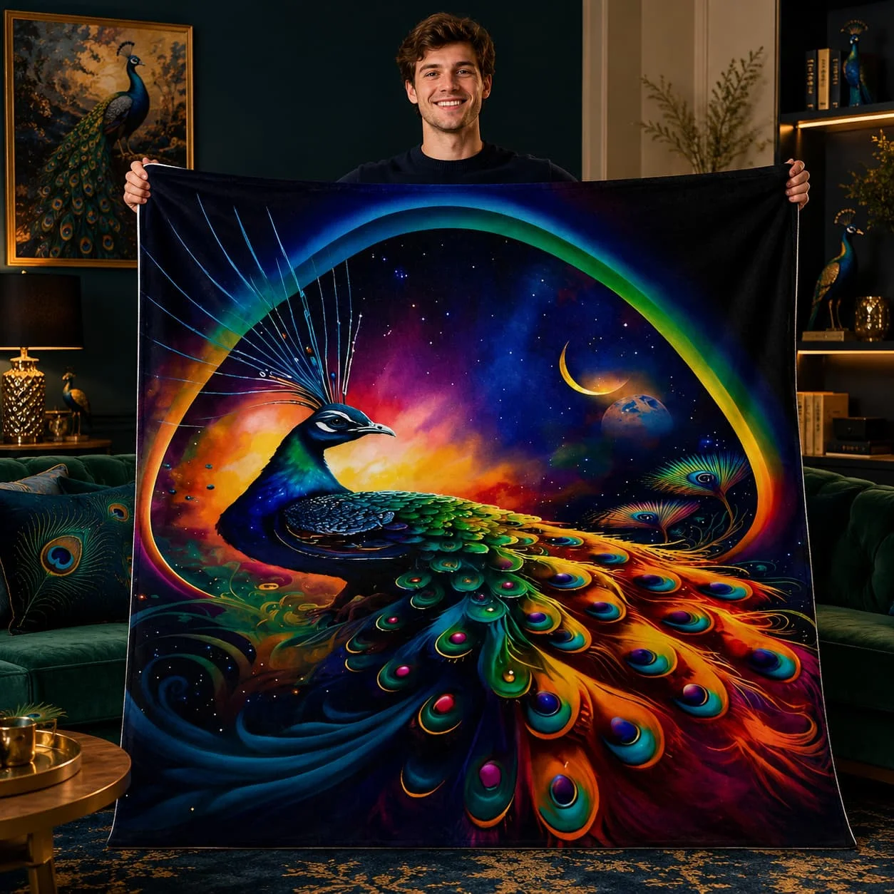1pc New Global Feather Peacock Series Blanket; Ultra-Soft And Comfortable Nap Shawl Blanket; Suitable for Various Holiday Commemorative Gift Blankets; Multifunctional Small Cover Blanket for Office; Blanket for Family Sofa; Decorative Blanket for Li