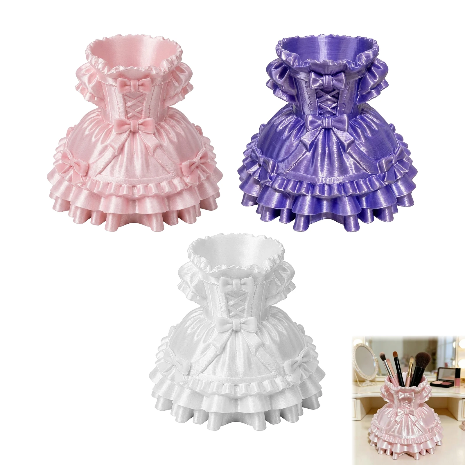 3D Princess-Dress Desktop Storage Box Cute Pastel Candy Color Desktop Organizer Pen holder for Office Desk Study Room Teen Girls