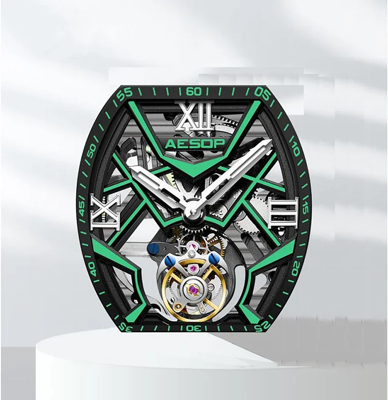 Aesop Flying Tourbillon Watches for Men Double Sided Carved Full Hollow Out Super Luminous Sapphire Mechanical Wristwatches 7059