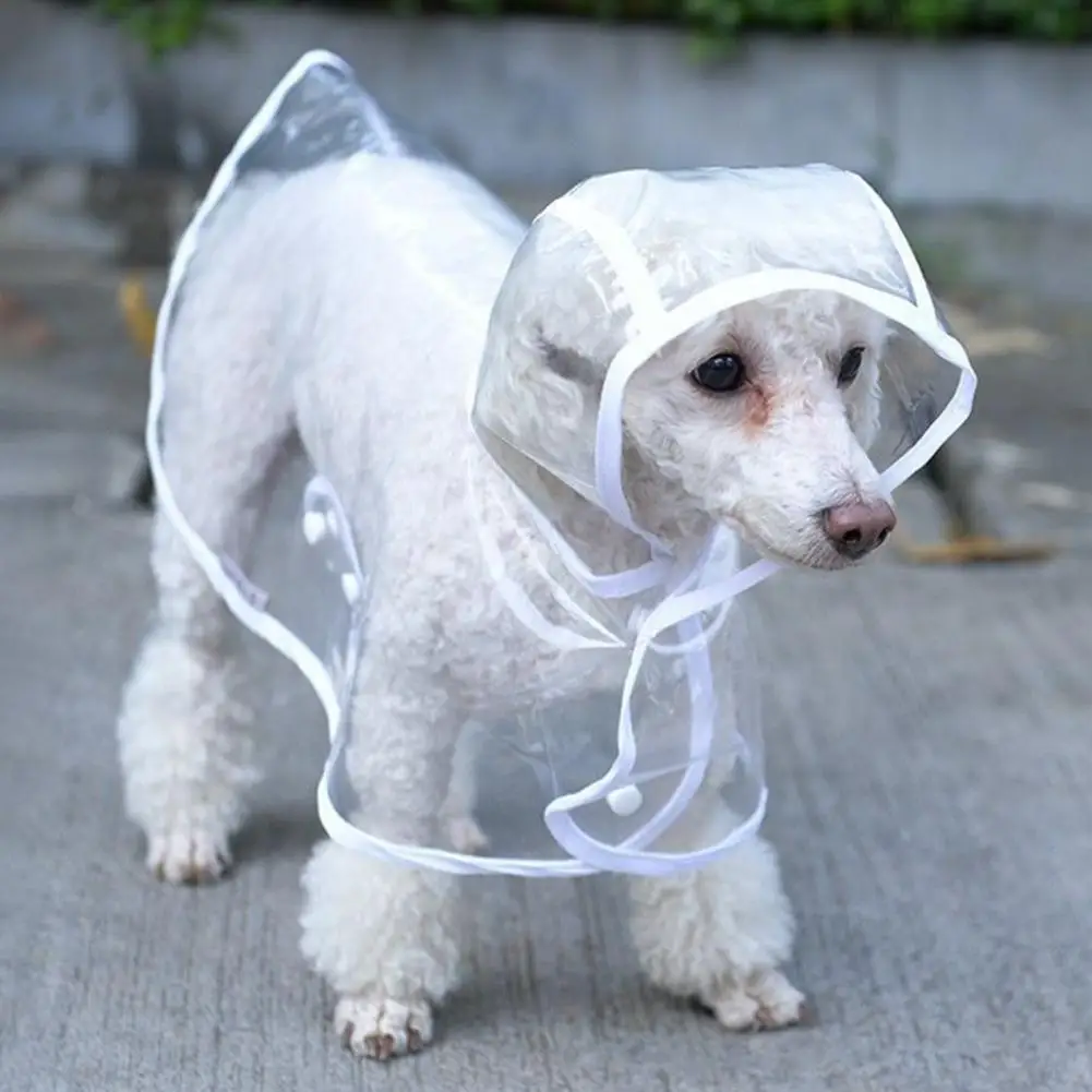 Soft PVC Transparent Pet Raincoat Snap Button Hooded Waterproof Jacket Outdoor Dog Rain Clothes Pet Jumpsuit Puppy Rain Poncho